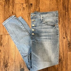 Express Light Blue High-Rise Skinny Jeans with Button-Fly